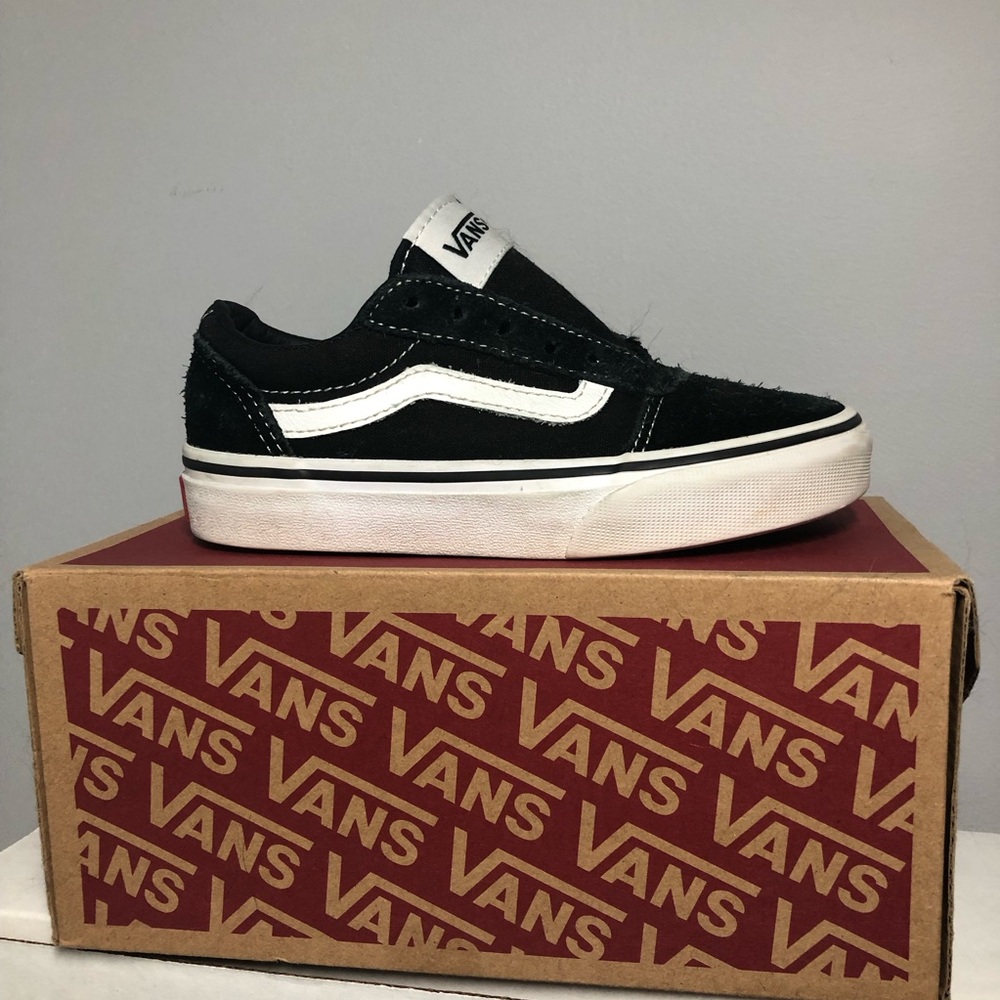 VANS Size 12 M Youth “Ward”- Black White Suede Canvas Sneakers - Needs Laces